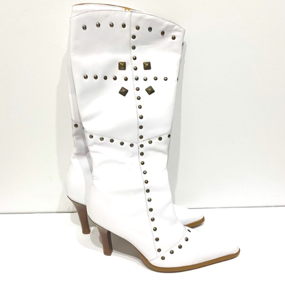 Shuster White studded Zip Up Boots size 7